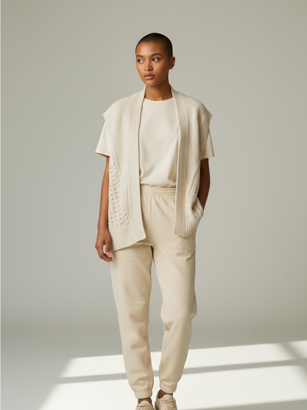 GAP Cream Open-Front Knit Sleeveless Cardigan Vest